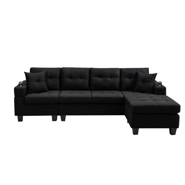 English Elm Mega Sectional Sofa with Chaise Armrest Storage Cup Holders Tufted Living Room W975S00011