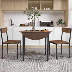 English Elm TOPMAX Modern 3-Piece Round Drop Leaf Dining Set with 2 Chairs, Space-Saving Rustic Brown Top WF290234AAB