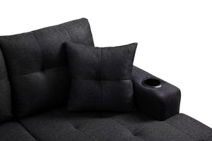 English Elm Mega Sectional Sofa with Chaise Armrest Storage Cup Holders Tufted Living Room W975S00011