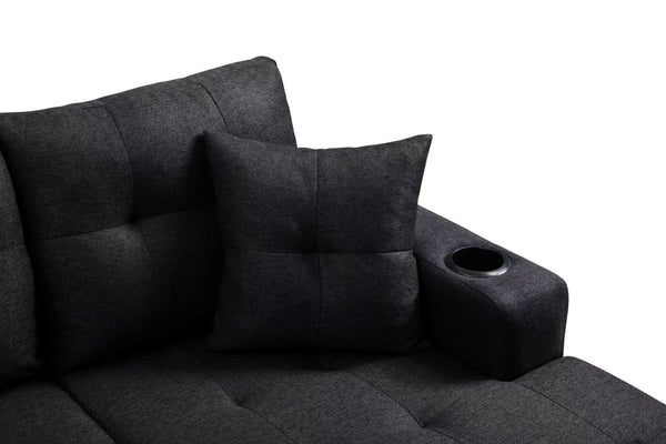 English Elm Mega Sectional Sofa with Chaise Armrest Storage Cup Holders Tufted Living Room W975S00011