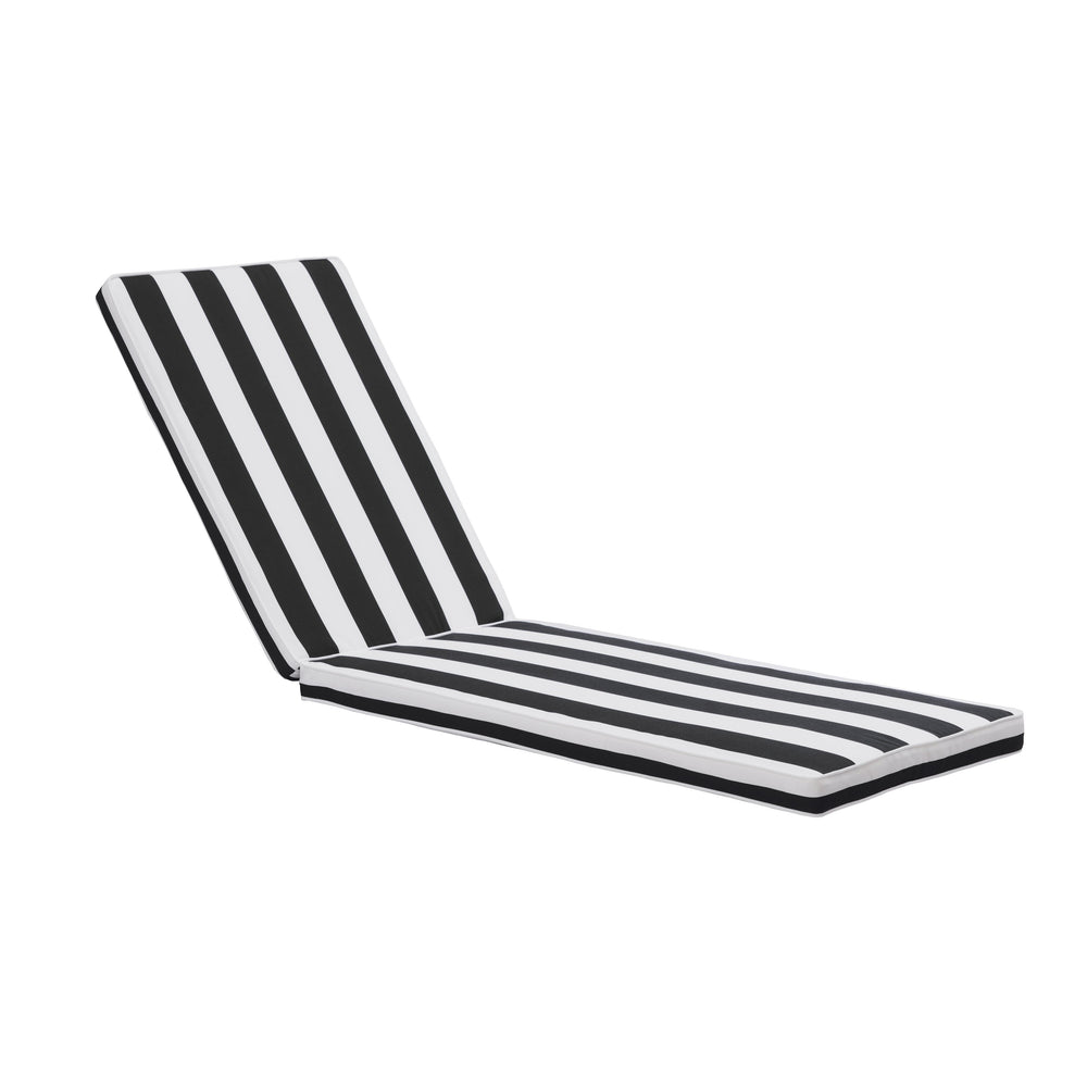English Elm 1PCSOutdoor 75" Chaise Lounge Cushion Set Black & White Stripes - Waterproof Sponge, Removable Zipper Covers, Straps Included W41955972