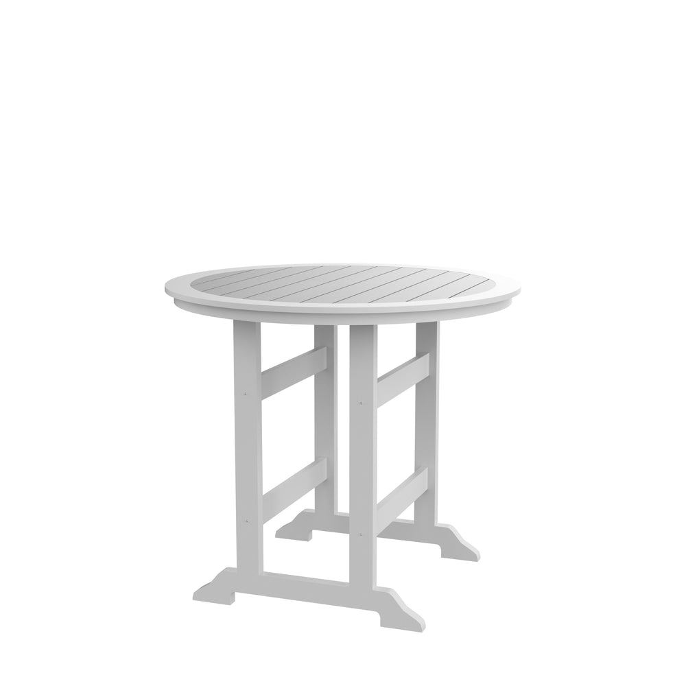 English Elm HDPE Round Patio Bar Table 42" High White & Gray | UV Resistant, Heavy-Duty, Easy-Clean Outdoor Pub W120941925