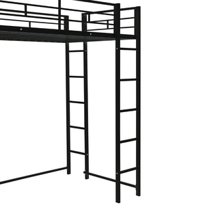 English Elm Twin Metal Loft Bed with Integrated Desk and Shelves for Kids Study Space Black MF291671AAB