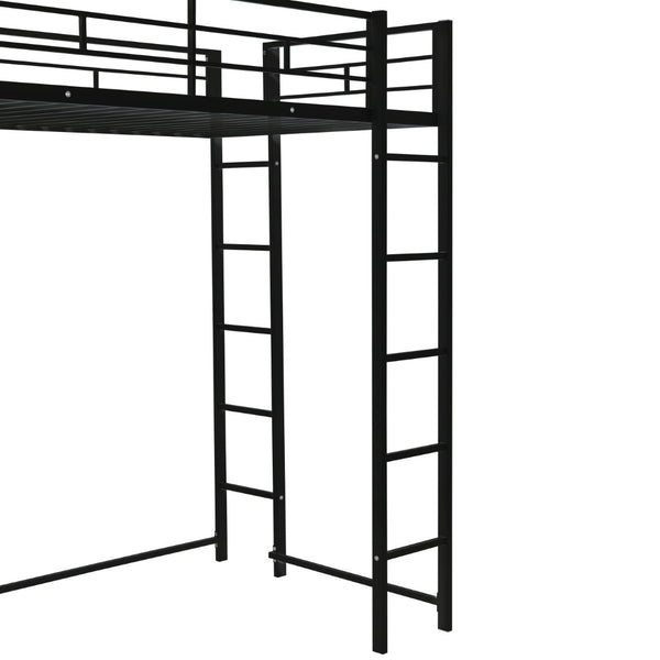 English Elm Twin Metal Loft Bed with Integrated Desk and Shelves for Kids Study Space Black MF291671AAB
