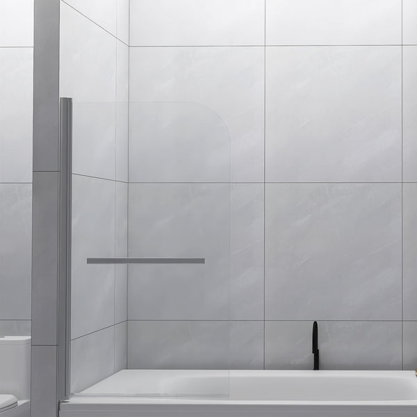English Elm Goodyo Frameless 31x55in Bathtub Shower Screen Pivot Door Tempered Glass with Towel Handle Seal Transparent W122343125