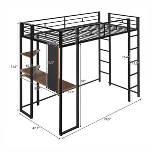 English Elm Twin Metal Loft Bed with Integrated Desk and Shelves for Kids Study Space Black MF291671AAB