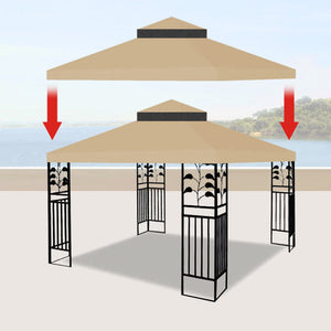 English Elm 10x10 Double Tiered Gazebo Canopy Replacement Roof Cover Only - UV Resistant, Waterproof Patio Top Protector W41943487