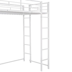 English Elm Twin Metal Loft Bed with Integrated Desk and Shelves for Kids Study Space White MF291671AAK