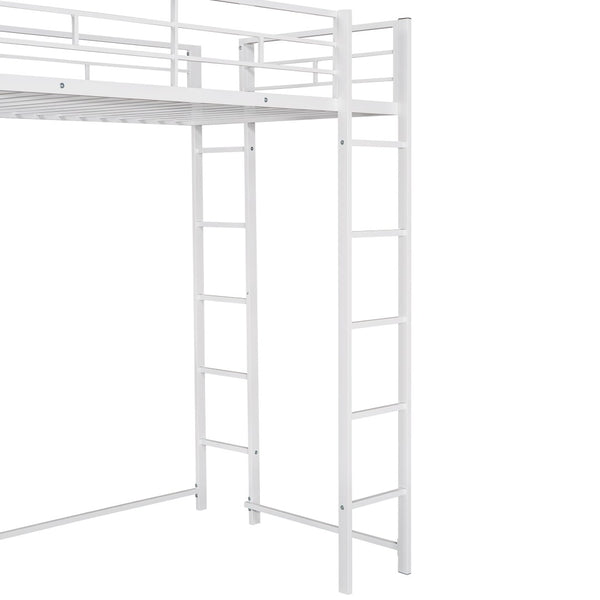 English Elm Twin Metal Loft Bed with Integrated Desk and Shelves for Kids Study Space White MF291671AAK