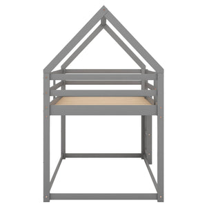 English Elm Twin Low Bunk Bed House Frame with Ladder, Pine & MDF Durable Construction for Kids' Cozy Playroom Gray WF285733AAE