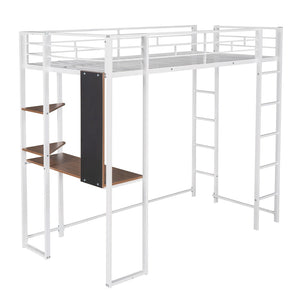 English Elm Twin Metal Loft Bed with Integrated Desk and Shelves for Kids Study Space White MF291671AAK