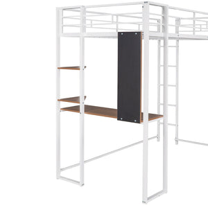 English Elm Twin Metal Loft Bed with Integrated Desk and Shelves for Kids Study Space White MF291671AAK