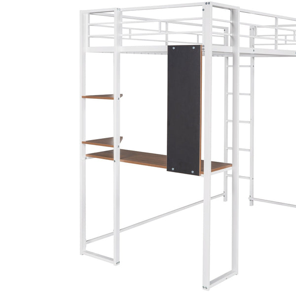 English Elm Twin Metal Loft Bed with Integrated Desk and Shelves for Kids Study Space White MF291671AAK