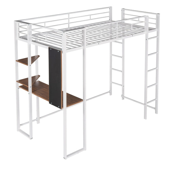 English Elm Twin Metal Loft Bed with Integrated Desk and Shelves for Kids Study Space White MF291671AAK