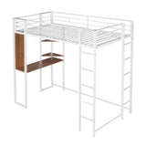 Hearth and Haven Twin Metal Loft Bed with 2 Shelves and one Desk, White MF291671AAK