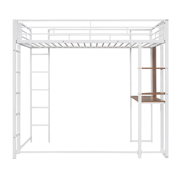 English Elm Twin Metal Loft Bed with Integrated Desk and Shelves for Kids Study Space White MF291671AAK