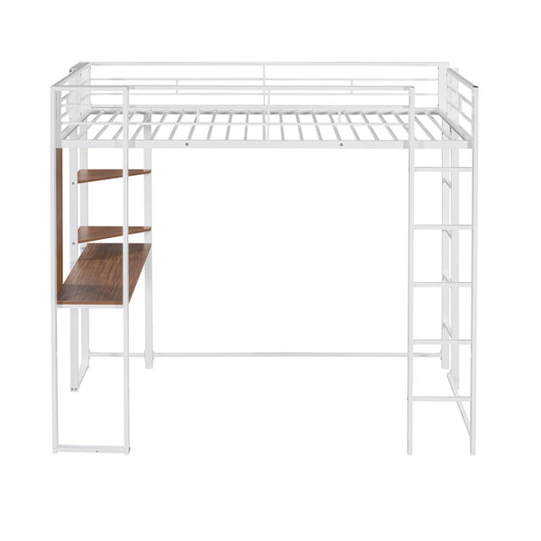 English Elm Twin Metal Loft Bed with Integrated Desk and Shelves for Kids Study Space White MF291671AAK