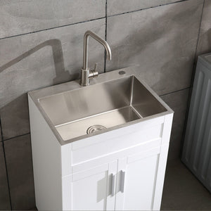 English Elm 24in Brushed Stainless Steel Utility Sink with Tall Faucet and Noise Dampening Pads D16389171