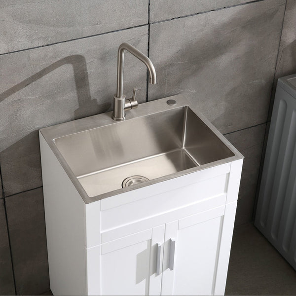 English Elm 24in Brushed Stainless Steel Utility Sink with Tall Faucet and Noise Dampening Pads D16389171
