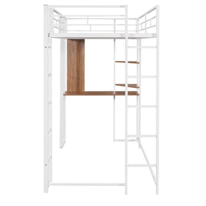 English Elm Twin Metal Loft Bed with Integrated Desk and Shelves for Kids Study Space White MF291671AAK