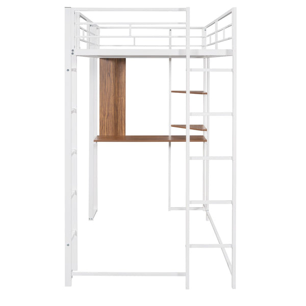 English Elm Twin Metal Loft Bed with Integrated Desk and Shelves for Kids Study Space White MF291671AAK