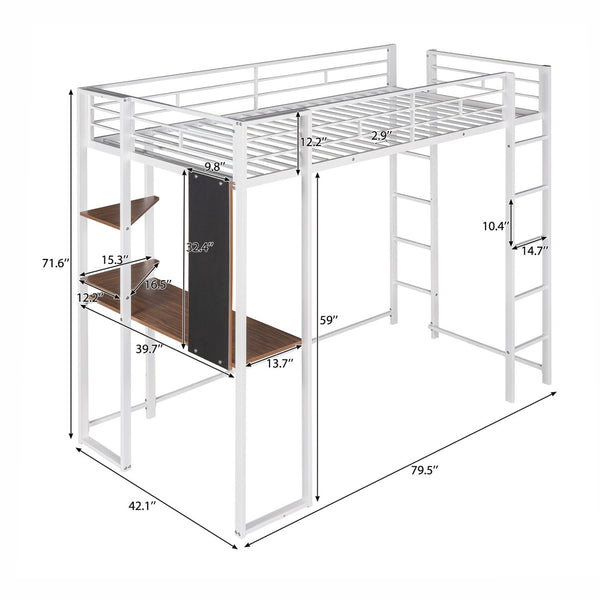 English Elm Twin Metal Loft Bed with Integrated Desk and Shelves for Kids Study Space White MF291671AAK