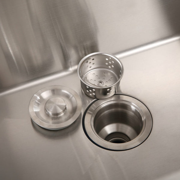 English Elm 24in Brushed Stainless Steel Utility Sink with Tall Faucet and Noise Dampening Pads D16389171