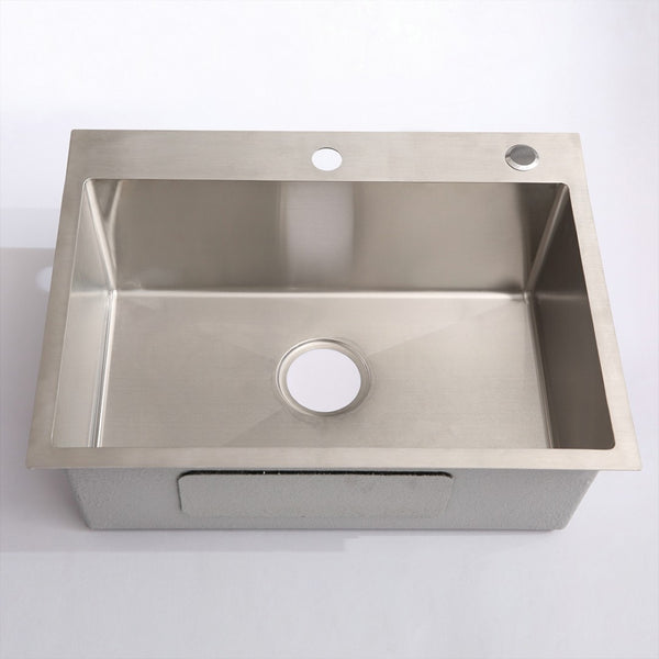 English Elm 24in Brushed Stainless Steel Utility Sink with Tall Faucet and Noise Dampening Pads D16389171