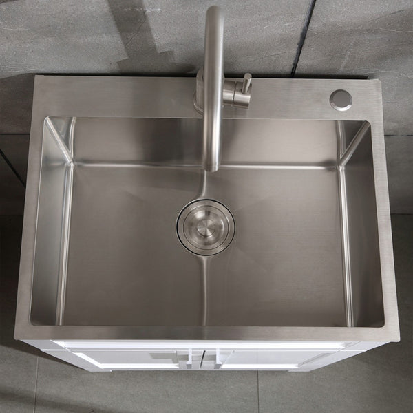 English Elm 24in Brushed Stainless Steel Utility Sink with Tall Faucet and Noise Dampening Pads D16389171