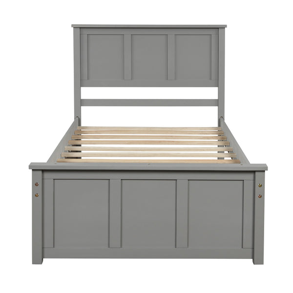 English Elm Platform Twin Size Bed with Rolling Trundle, Solid Wood & MDF Frame, Space-Saving Guest Solution Gray WF194473AAE