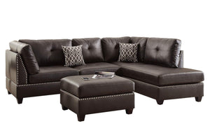 English Elm 3-pcs Reversible Sectional Sofa with Ottoman Nailhead Trim Bonded Leather Modern Cushioned Lounger Espresso 36 L x 24 W x 16 H B011S00100