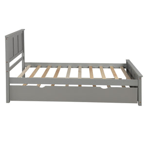 English Elm Platform Twin Size Bed with Rolling Trundle, Solid Wood & MDF Frame, Space-Saving Guest Solution Gray WF194473AAE