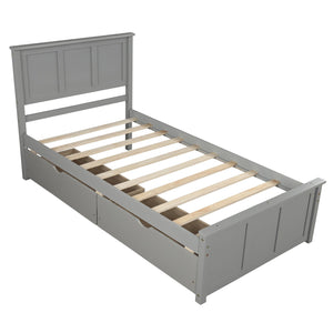 English Elm Platform Twin Storage Bed with Two Under-Drawer Wheels, Solid Wood & MDF Frame, Space-Saving Design Gray WF194472AAE