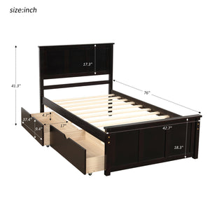 English Elm Platform Twin Storage Bed with Two Under-Drawer Wheels, Solid Wood & MDF Frame, Space-Saving Design Espresso WF194472AAP