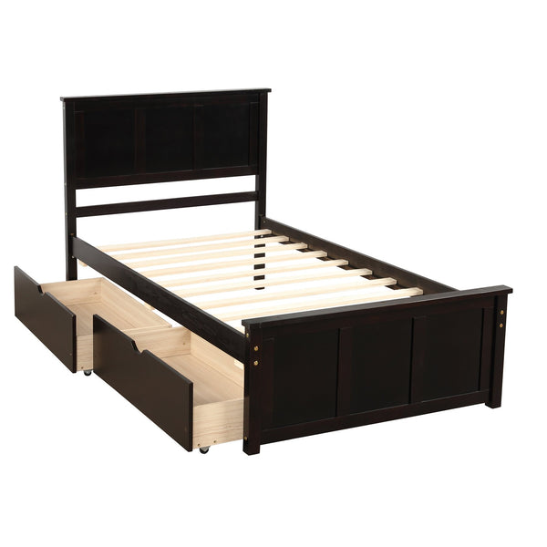 English Elm Platform Twin Storage Bed with Two Under-Drawer Wheels, Solid Wood & MDF Frame, Space-Saving Design Espresso WF194472AAP