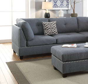 English Elm 3-pcs Reversible Sectional Sofa with Ottoman Nailhead Trim Bonded Leather Modern Cushioned Lounger Light Grey-Blue 11 L x 25 W x 35 H B011S00101