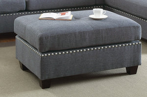 English Elm 3-pcs Reversible Sectional Sofa with Ottoman Nailhead Trim Bonded Leather Modern Cushioned Lounger Light Grey-Blue 11 L x 25 W x 35 H B011S00101