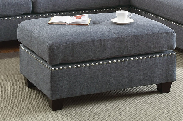 English Elm 3-pcs Reversible Sectional Sofa with Ottoman Nailhead Trim Bonded Leather Modern Cushioned Lounger Light Grey-Blue 11 L x 25 W x 35 H B011S00101