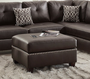 English Elm 3-pcs Reversible Sectional Sofa with Ottoman Nailhead Trim Bonded Leather Modern Cushioned Lounger Espresso 36 L x 24 W x 16 H B011S00100