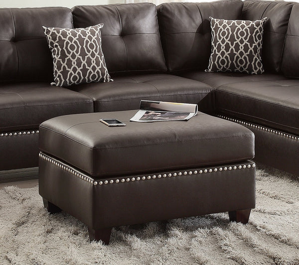 English Elm 3-pcs Reversible Sectional Sofa with Ottoman Nailhead Trim Bonded Leather Modern Cushioned Lounger Espresso 36 L x 24 W x 16 H B011S00100