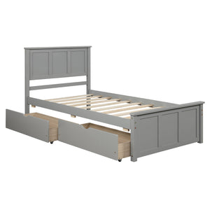 English Elm Platform Twin Storage Bed with Two Under-Drawer Wheels, Solid Wood & MDF Frame, Space-Saving Design Gray WF194472AAE