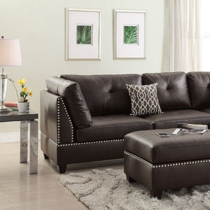 English Elm 3-pcs Reversible Sectional Sofa with Ottoman Nailhead Trim Bonded Leather Modern Cushioned Lounger Espresso 36 L x 24 W x 16 H B011S00100