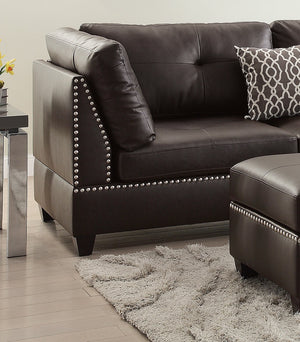English Elm 3-pcs Reversible Sectional Sofa with Ottoman Nailhead Trim Bonded Leather Modern Cushioned Lounger Espresso 36 L x 24 W x 16 H B011S00100