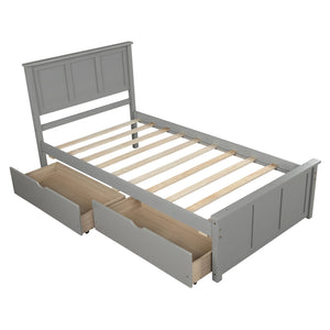 English Elm Platform Twin Storage Bed with Two Under-Drawer Wheels, Solid Wood & MDF Frame, Space-Saving Design Gray WF194472AAE