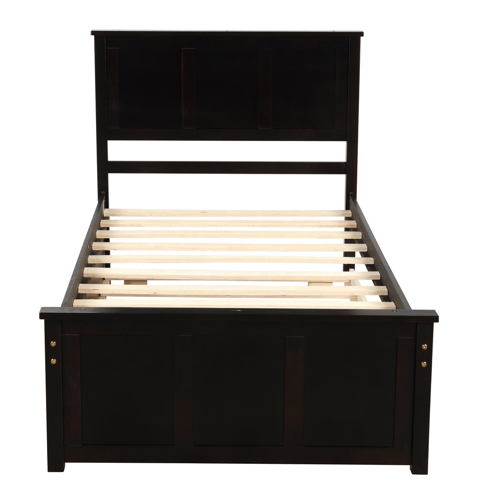 English Elm Platform Twin Storage Bed with Two Under-Drawer Wheels, Solid Wood & MDF Frame, Space-Saving Design Espresso WF194472AAP