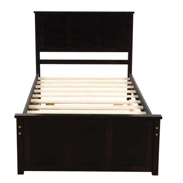 English Elm Platform Twin Storage Bed with Two Under-Drawer Wheels, Solid Wood & MDF Frame, Space-Saving Design Espresso WF194472AAP