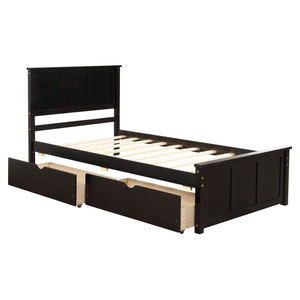English Elm Platform Twin Storage Bed with Two Under-Drawer Wheels, Solid Wood & MDF Frame, Space-Saving Design Espresso WF194472AAP