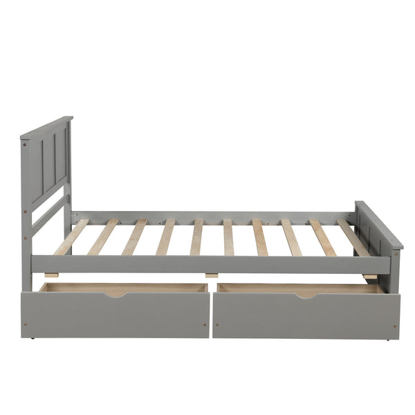 English Elm Platform Twin Storage Bed with Two Under-Drawer Wheels, Solid Wood & MDF Frame, Space-Saving Design Gray WF194472AAE