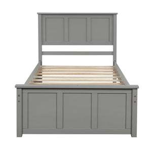 English Elm Platform Twin Storage Bed with Two Under-Drawer Wheels, Solid Wood & MDF Frame, Space-Saving Design Gray WF194472AAE