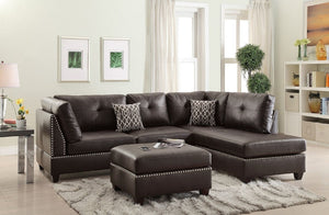 English Elm 3-pcs Reversible Sectional Sofa with Ottoman Nailhead Trim Bonded Leather Modern Cushioned Lounger Espresso 36 L x 24 W x 16 H B011S00100